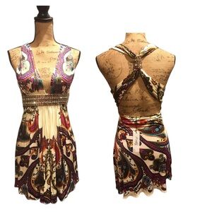 SKY Elegant Multicolor Paisley Dress Rhinestone Accents